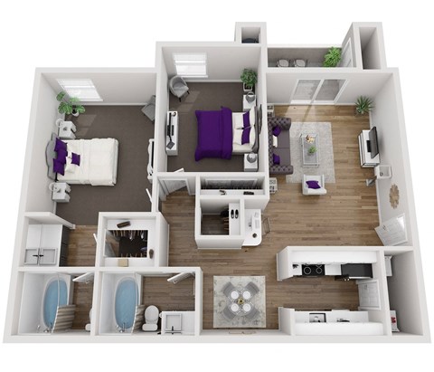 2 bedroom 2 bathroom floor plan at Paisley and Pointe Apartments, Las Vegas